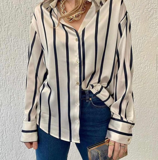 Striped Satin Shirt.
