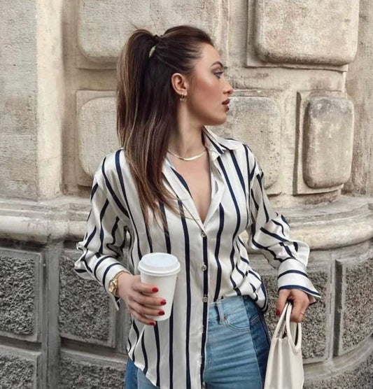 Striped Satin Shirt.