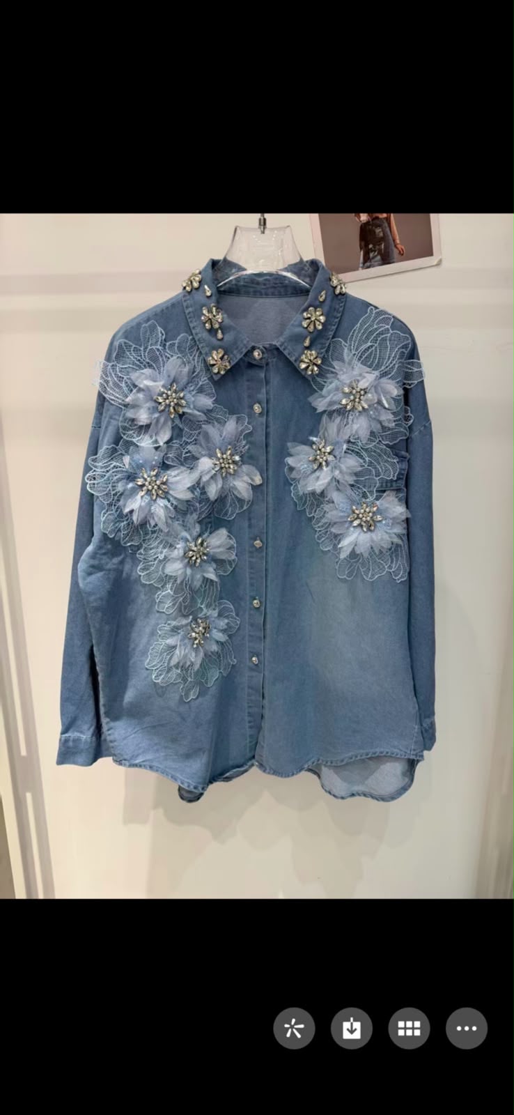 Embellished Distress Denim Shirt.
