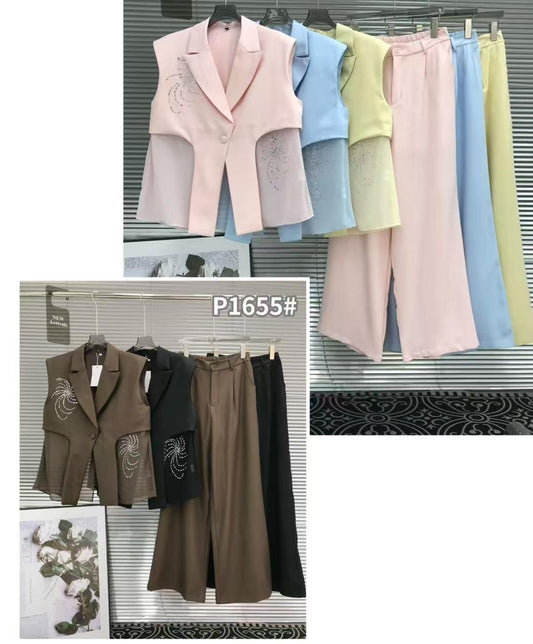Embellished sleeveless blazer set