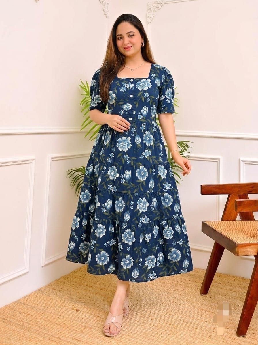 COTTON MIDI DRESS WITH 3 LAYER 2307