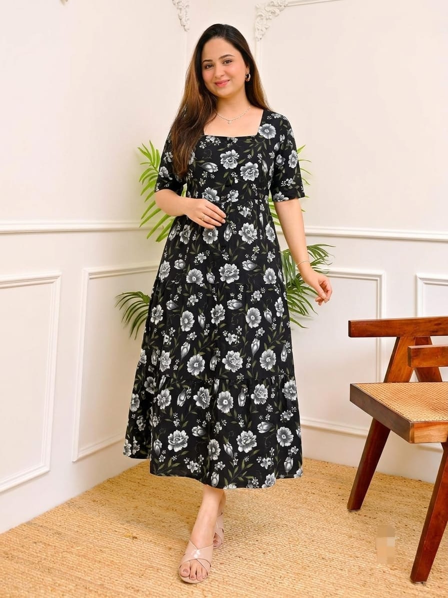 COTTON MIDI DRESS WITH 3 LAYER 2307