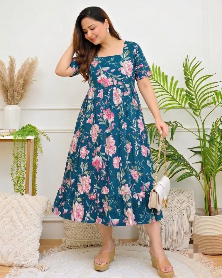 COTTON MIDI DRESS WITH 3 LAYER 2307