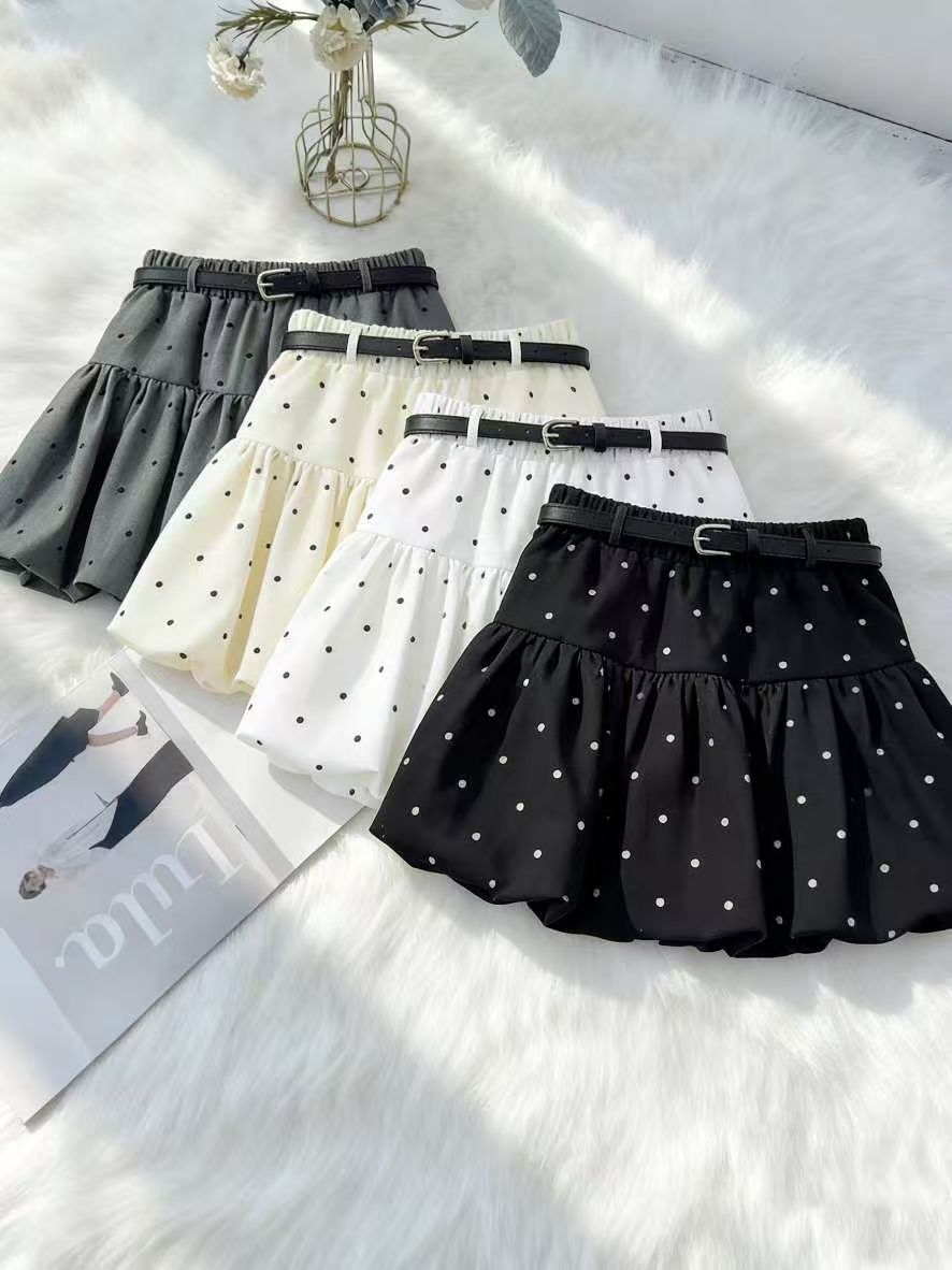 WOMEN’S RUFFLED POLKA DOT MINI SKIRT WITH BELT