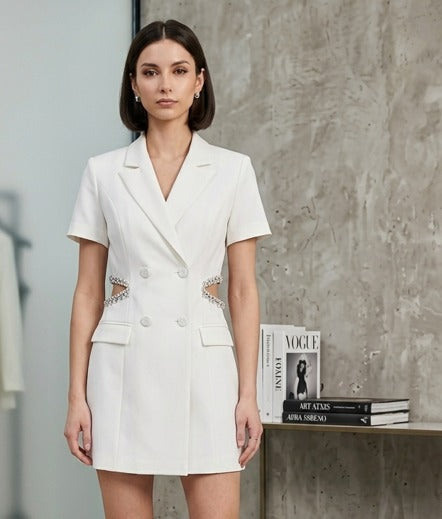 WOMEN’S BLAZER DRESS WITH RHINESTONE TRIM