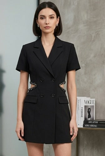 WOMEN’S BLAZER DRESS WITH RHINESTONE TRIM